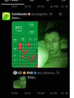 CZ Binance tweet and CoinGecko heatmap